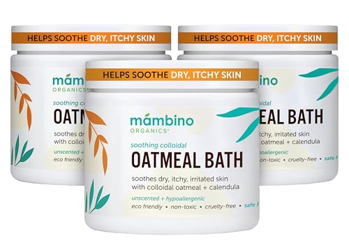 Image of Mambino Organics Soothing Colloidal Oatmeal Bath Soak Powder, for Newborn, Kids, Moms with Dry, Sensitive Skin, Unscented Baby Wash with Calendula for Baby Bath, Vegan, Non-GMO, 6oz 3-Pack