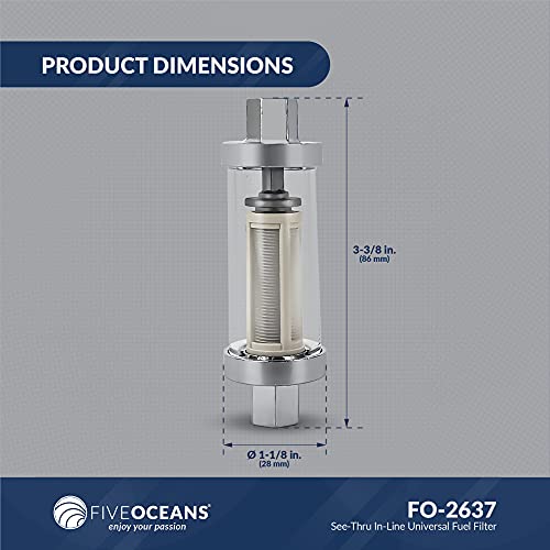 Five Oceans See-Thru In-Line Universal Fuel Filter, Hardware Included For 1/4 Inches, 5/16 Inches And 3/8 Inches Fuel Lines, For Outboard Engines, Easy Cleaning, Fo-2637 #TOP7