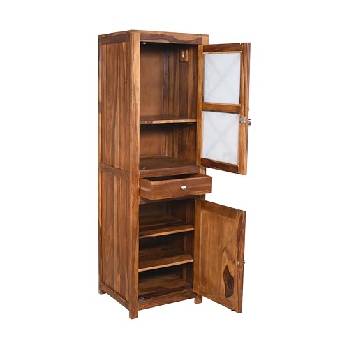 Image of EXCEL Home Cross Pattern Solid Wood 1-Door Wardrobe in Provincial Teak Finish