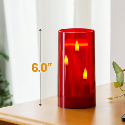 Image of Hausware 3-in-1 Flameless LED Taper Candles with Remote - Battery Operated, Realistic & Portable Candles Set,3-Pack,Durable Indoor /Outdoor Decor (Red)