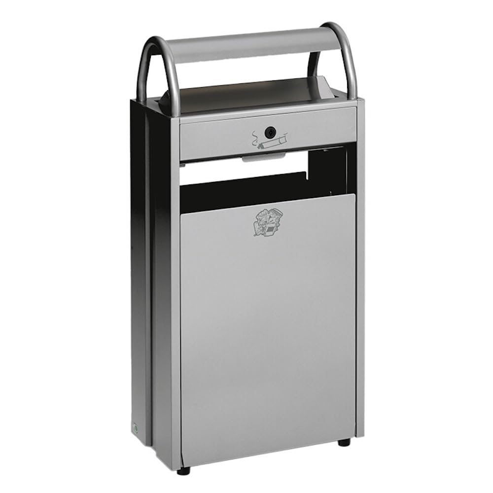 PROREGAL Kombiascher mit Schloss und Blenden | 60 Liter, HxBxT 98x48,5x26,5cm | Stahl | Silber | Mülleimer Aschenbecher Abfalleimer