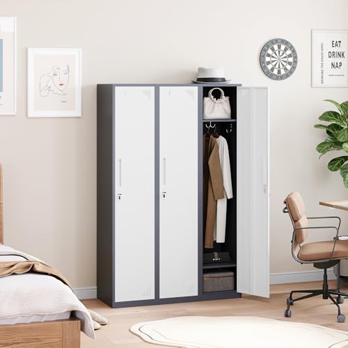 Sightlife Armoires vestiaire Chambre Casier métallique Vestiaire Armoire à casiers Placard Rangement 1 Porte pour Gymnase, école, Bureau,160 * 38 * 43.2cm Gris/Blanc – vue 2