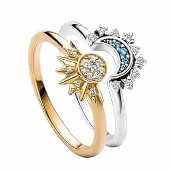 HEIMAXING 925 Silver Celestial Sun and Moon Ring Set