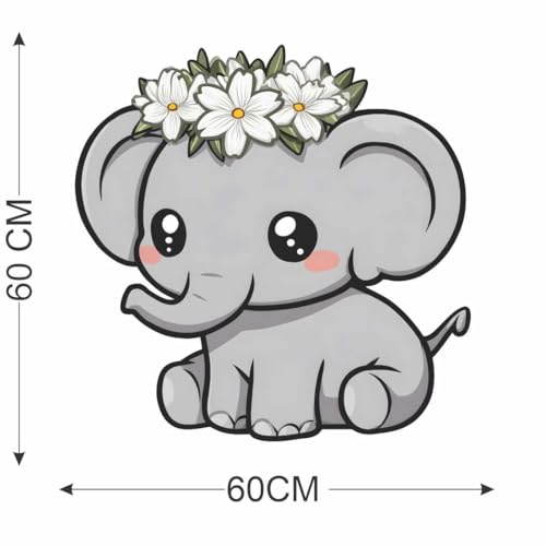 Image of Cute Ba-by Elephant Wall Sticker with Floral Crown | Self Adhesive PVC Wall Decal for Ki-ds Room, Nursery, Bedroom & Playroom Decor