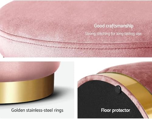 Image of ETIQUETTE ART Upholstered Velvet Round Dual Strip Ottoman Office Stool Foot Rest Stool Linen Fabric Padded Seat Pouf Ottoman with Round Shape for Living Room (Pink)