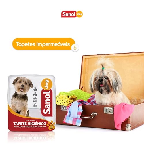 Sanol Dog, Tapete Higiênico Descartável para Cães, 14 unidades, Tamanho total 60cm X 57cm, Tamanho d