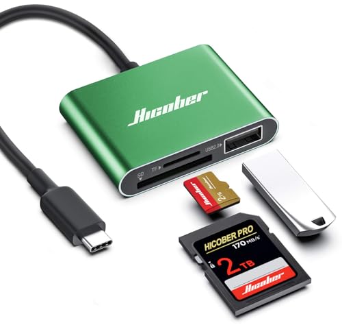 Hicober USB C to SD Card Reader, Micro SD Memory Card Reader, Type C to SD Card Reader Adapter 2TB Capacity for MacBook Camera Android Windows Linux and Other Type C Device-Green