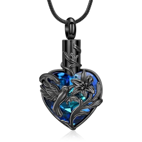 Collier funéraire cœur souvenir colibri, un cadeau de deuil réconfortant