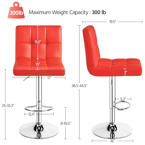 Image of Yaheetech Bar Stools Set of 2, Adjustable PU Leather Swivel Barstools, Modern Counter Stools with Back and Footrest, Counter Height Barstools for Bar, Kitchen, Dining Room, Red