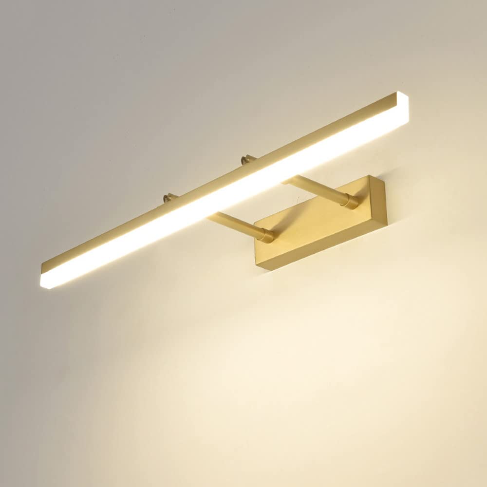 HPTHLY Led Brass Mirror Front Lamp Linear Bathroom Light Fixture, Copper Bar Over Mirror Lighting Fitting, Adjustable Vanity Wall Sconce Mirror Lamps For Bat(58Cm)