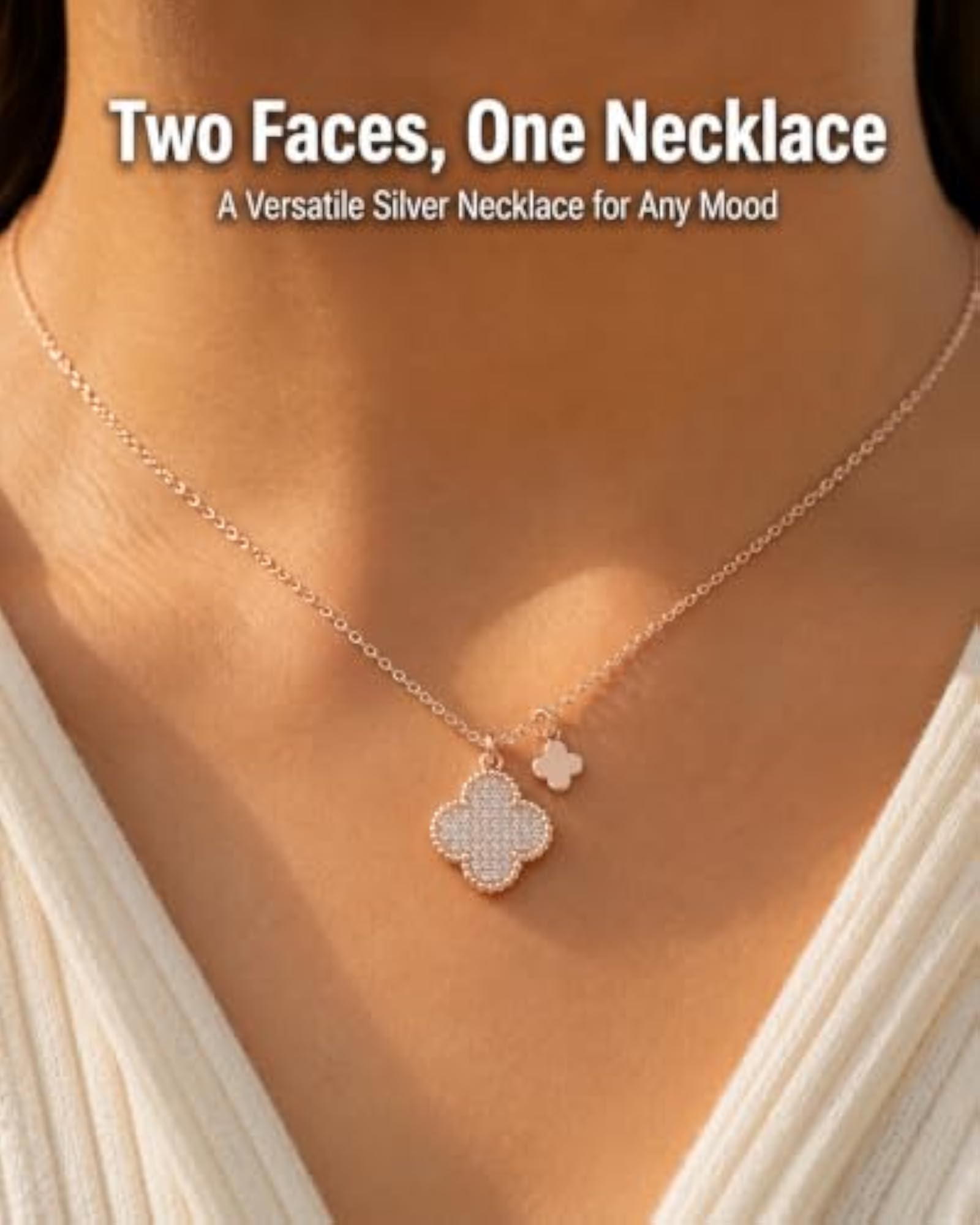 Women's 925 Sterling Silver Reversible Clover Pendant Necklace