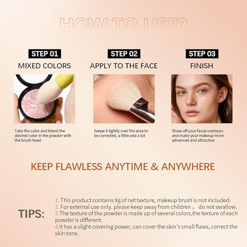 Image of Baked Foundation Contour Bronzer, Powder Foundation Makeup Brighten, Face Highlighter Color Corrector Buildable Full Coverage Natural Smooth Lightweight, Porcelain