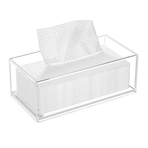FEMELI Acrylic Tissue Box Cover,Rectangular Facial Tissue Holder Case Dispenser for Bathroom Kitchen Bedroom Office with Magnet Locking Bottom