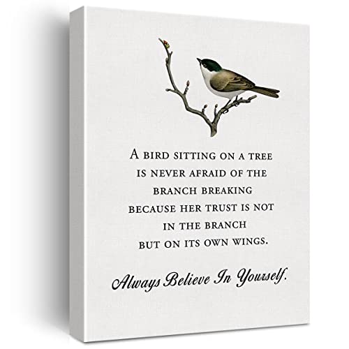 Home Wall Art a Bird Sitting on a Tree is Never Afraid Canvas Print with Inspirational Quote Framed Artwork Painting for Wall & Tabletop Decor Graduation Gifts