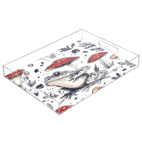Msyxl Cute Frog Serving Tray for Coffee Table, Decorative Acrylic Tray Cute Frog Tray with with Handles for Breakfast, Ottoman, Countertop, 12x16 in