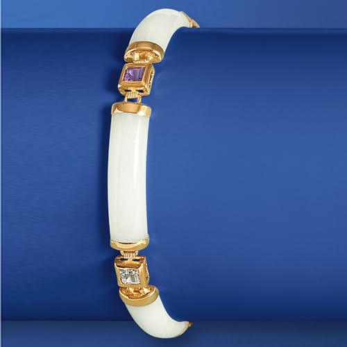 Ross-Simons White Jade and 1.40 ct. t.w. Multi-Gemstone Good Fortune Bracelet in 18kt Gold Over Sterling4