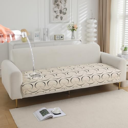 Image of HOKIPO 'Elira Series' Water Repellent + Waterproof Quilted Sofa Mats | Make Your Own Sofa Cover Set | Length 180cm - Natural Beige Abstract Art (AR-5249-C4)
