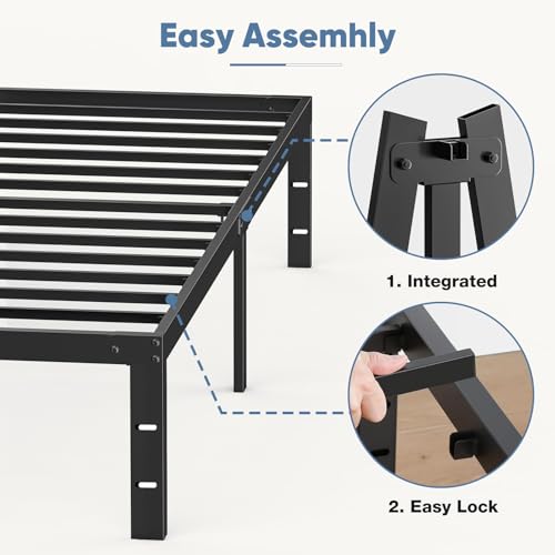 Image of Sweetcrispy Twin Bed Frame - Heavy Duty Metal Platform Bed Frames Twin Size with Storage Space Under Frame, No Box Spring Needed, 14 Inches, Sturdy Steel Slat Support