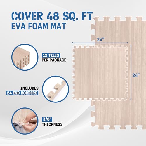 Image of Yes4All EVA Interlocking Mats, Puzzle Floor Tiles, Foam Floor Padding with Border for Furniture, Home Space, Living Room, Garage