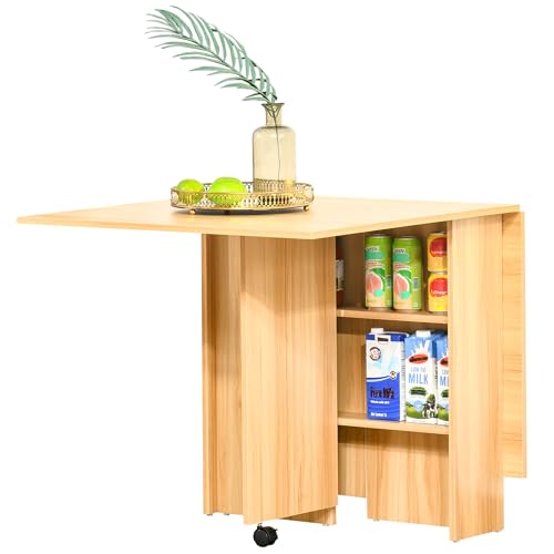 HOMCOM Table Pliante de Cuisine Salle à Manger Amovible sur roulettes 80L x 140l x 74H cm 2...