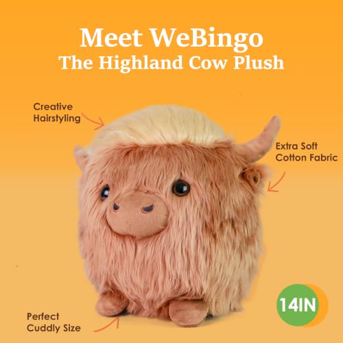 Image of Highland Cow Stuffed Animal, 14 inch Cute Scottish Cow Round Fluffy Pet Doll