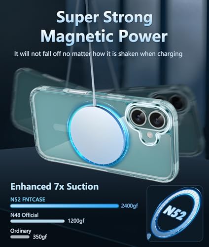 Image of FNTCASE for iPhone 16 Case Clear: Magnetic Phone Cases Compatible with Magsafe Slim Anti Yellowing Military Grade Drop Rugged Protective Transparent Cell Phone Cover (B-Transparent Magnetic)