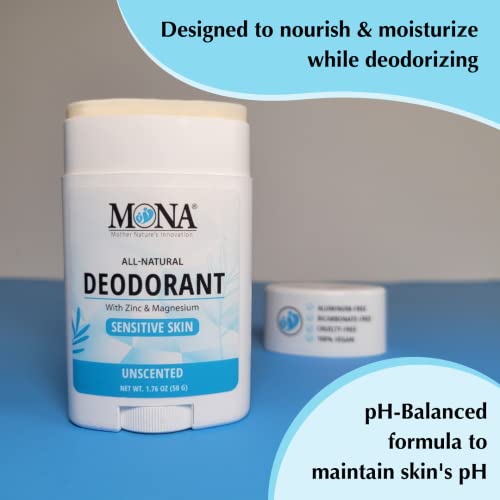 Image of MONA BRANDS All Natural Deodorant For Women & Men | For Sensitive Skin | No Aluminum or Baking Soda | (UNSCENTED 1.76 Oz)