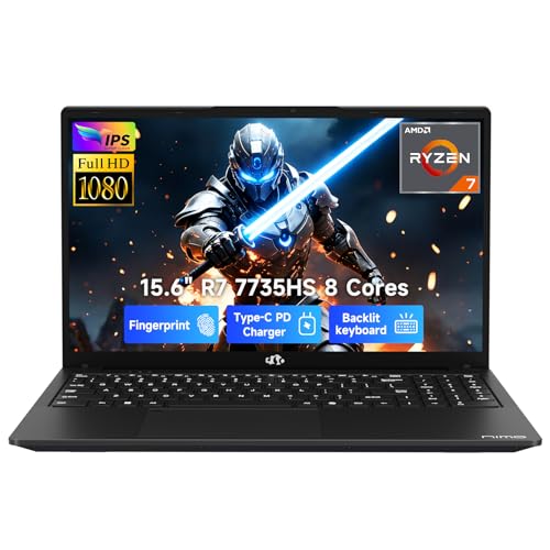 Image of NIMO 15.6 inch FHD IPS Gaming Laptop, AMD Ryzen 7 7735HS 16GB DDR5 RAM 512GB SSD (8C /16T, Beat i7-12650H) Radeon 680M Graphics, Backlit Keyboard, Fingerprint, 100W PD Computer for Business & Student