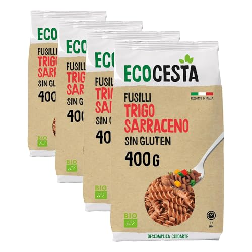 ECOCESTA MEJÓR CADA DÍA - Pasta Fusilli de Trigo Sarraceno Bio Sin Gluten – Ecológica, Vegana y Rica en Fibra – Alternativa Saludable al Trigo – 400 g (Paquete de 4)