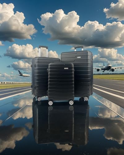 Luggage Sets - Suitcases with Wheels, 3 Piece Luggage Set ABS - Large Suitcase, Medium Suitcase, and Carry-On, Hardshell, TSA Lock (Black, 3-piece Set (28 Inch, 24 Inch, 20 Inch))4