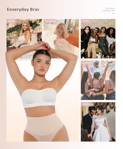 Image of FeelinGirl Strapless Bra for Women Seamless Wireless Bralette - Strapless Support, Adjustable & Padded, Full Coverage
