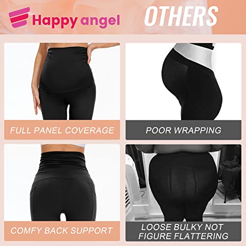 Happy.angel 2 Pack Maternity Shorts Over Belly, Black High Waisted 8" Pregnancy Workout Biker Shorts With Pockets #TOP2