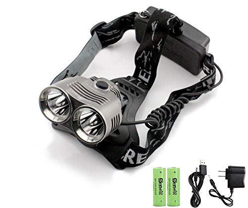 Genwiss Rechargeable Outdoors Headlamp, Super Bright Head Lamp, Led industrail Headlight, 2 x T6