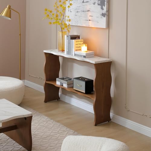 Whisper of Waves Console Table with White Marble Top