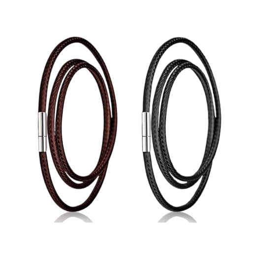 KAPSING 2 piezas collar,sin colgante collar de cuero encerado,cadena de collar,cadena de cordón de poliéster con cierre,collar de cuero para hombres,para mujeres,niños,niñas(700 * 3 mm,negro y marrón)
