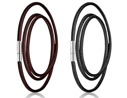 KAPSING 2 piezas collar sin colgante de cuero encerado, cadena de cordón de poliéster con cierre, para hombres, mujeres, niños y niñas (700 * 3 mm, negro y marrón)