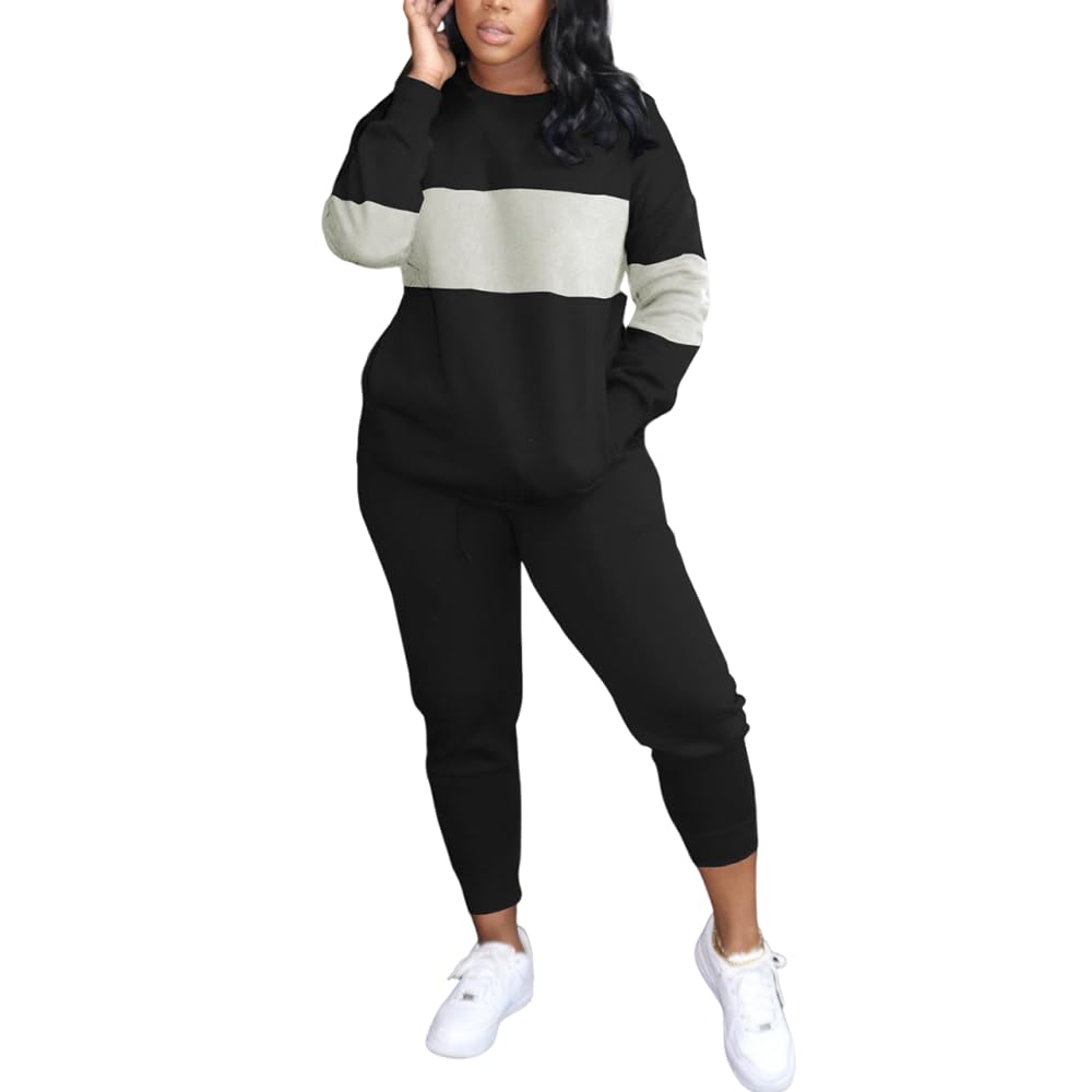 HBQ Two Piece Outfits For Women Casual Long Sleeve Sweatsuits Jogger Tracksuits Lounge Sets With Pockets