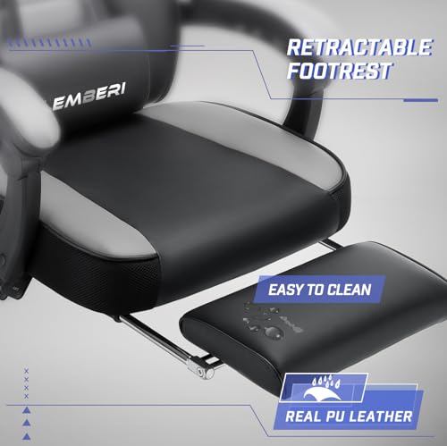 Image of Gaming Chair Racing Style Office Ergonomic Chair High-Back PU Leather Design PC Computer Gaming Chair Adjustable Height Swivel Chair with Footrest, Headrest and Lumbar Support (Grey)
