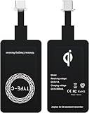 Remarques importantes : 1. Il s'agit d'un récepteur, et non d'une batterie externe. Il ne fournit pas d'énergie propre et doit être connecté à un téléphone et utilisé avec une batterie externe (compatible avec la charge sans fil) ou un émetteur sans fil. 2. Après la connexion à votre téléphone, placez le côté du récepteur marqué « Type-C » (interface Type-C) sur la bobine centrale de l'émetteur. 3. Ne pas utiliser avec une coque de téléphone. 4. Assurez-vous que l'émetteur est alimenté.