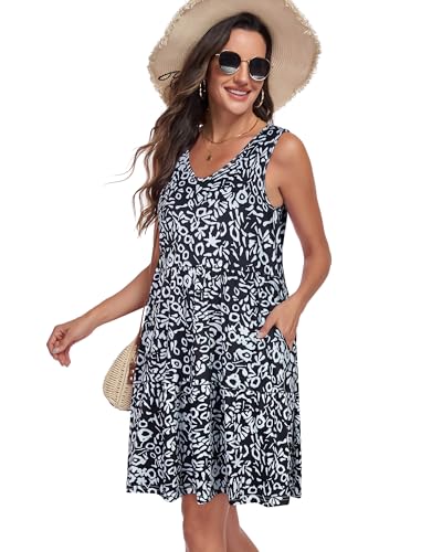 Image of Sundresses for Women Summer Sleeveless Tiered Swing V Neck Tank Dress