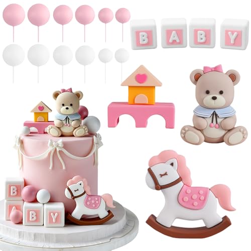 XFSRG Decoração de bolo urso Babyshower decoração de bolo de aniversário acessórios para decorar bolos Baby Shower festa de aniversário (rosa)