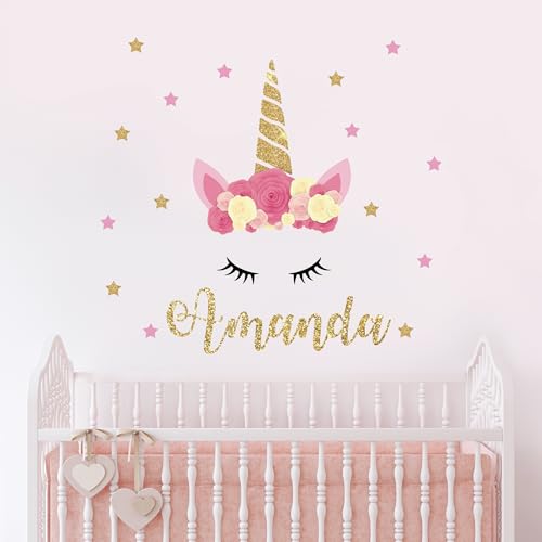 Vinilo Decorativo Unicornio Personalizado para Cuarto de Niña miniatura 5