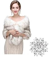 Olbye Women’s Faux Fur Wrap White Wedding Shawls Faux Fur Stole Shrug Fur Cape 1920s Fur Wraps fo...