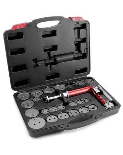QWORK® Kit de réinitialisation du Piston de Frein pneumatique 24 pièces, avec étui, adaptéà la Plupart des Voitures