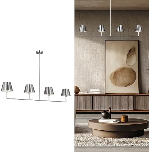 Scott Living 4-Light Ender Modern Chandelier in Brushed Nickel Finish with Brushed Nickel Shade DJC1274BS, Dining Room Light Fixture and Hanging Lamp for Dining Room and Kitchen Décor