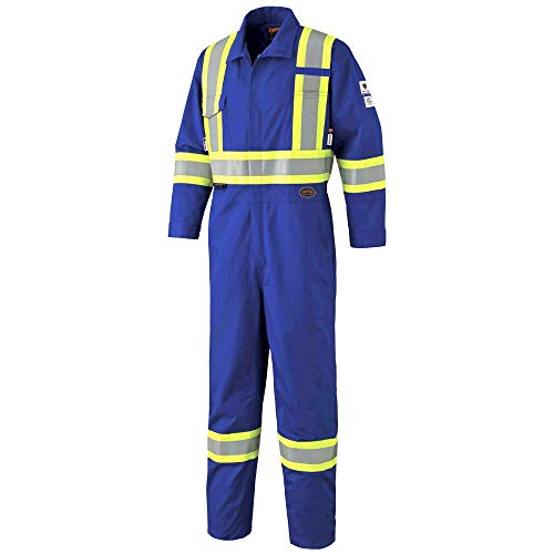 Pioneer High Visibility, Adjustable, Flame Resistant Safety Coveralls with 2-Way Zipper, Reflective Tape, 7 Pockets, Clip Strap, Blue, Unisex, 60 Tall, V254031T-60