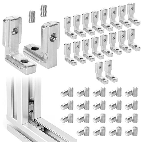 20 Stück T-Nut Innenwinkel, 3030 M6 Aluprofil Verbinder Nut 6 T Slot 90° Inneneckverbinder mit 40 Schrauben, Aluprofile Winkel Eckverbinder, Verbinder Eckwinkel für Aluminiumprofil 30 Serie