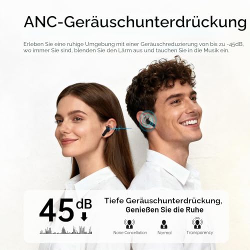 Adaptive Hybride Aktive Geräuschunterdrückung Kopfhörer Kabellos Bluetooth, Bluetooth 5.4 Kopfhörer mit 8 EQ-Modu… – Ansicht 2