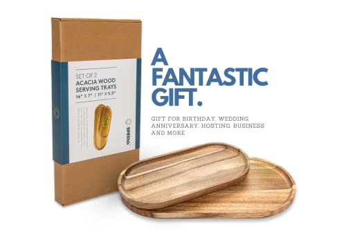 Speshh Acacia Wooden Serving Trays Set Of 2 - Rectangular Oval Shaped Wood Plates For Charcuterie Cheese Bread Fruit Vegetable Dip Sushi thumb #1