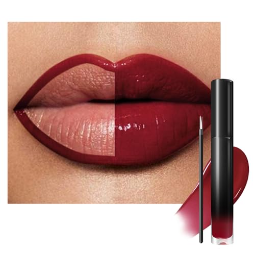 Image of evpct Wine Red Shiny Longwear No-Budge Liquid Lip Color Lipstick Makeup, Highly Pigmented Color Instant Shine, Waterproof Long Lasting Lipstick for Women, Lip Stain Gloss with Lip Liner Brush, 02#